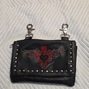 Black Crossbody Bag with Red Heart Embroidery